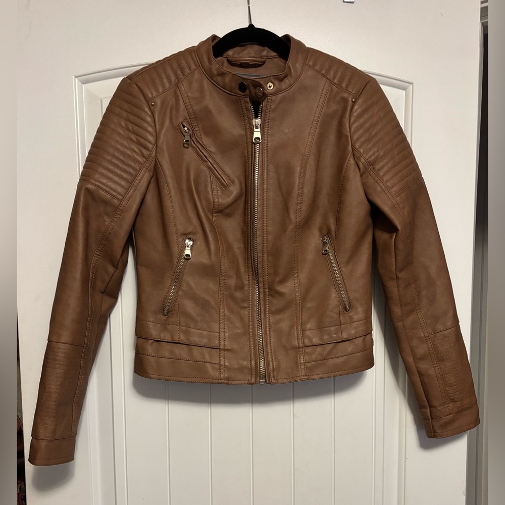 Ci Sono by Cavalini Brown Faux Leather Moto Jacket Small